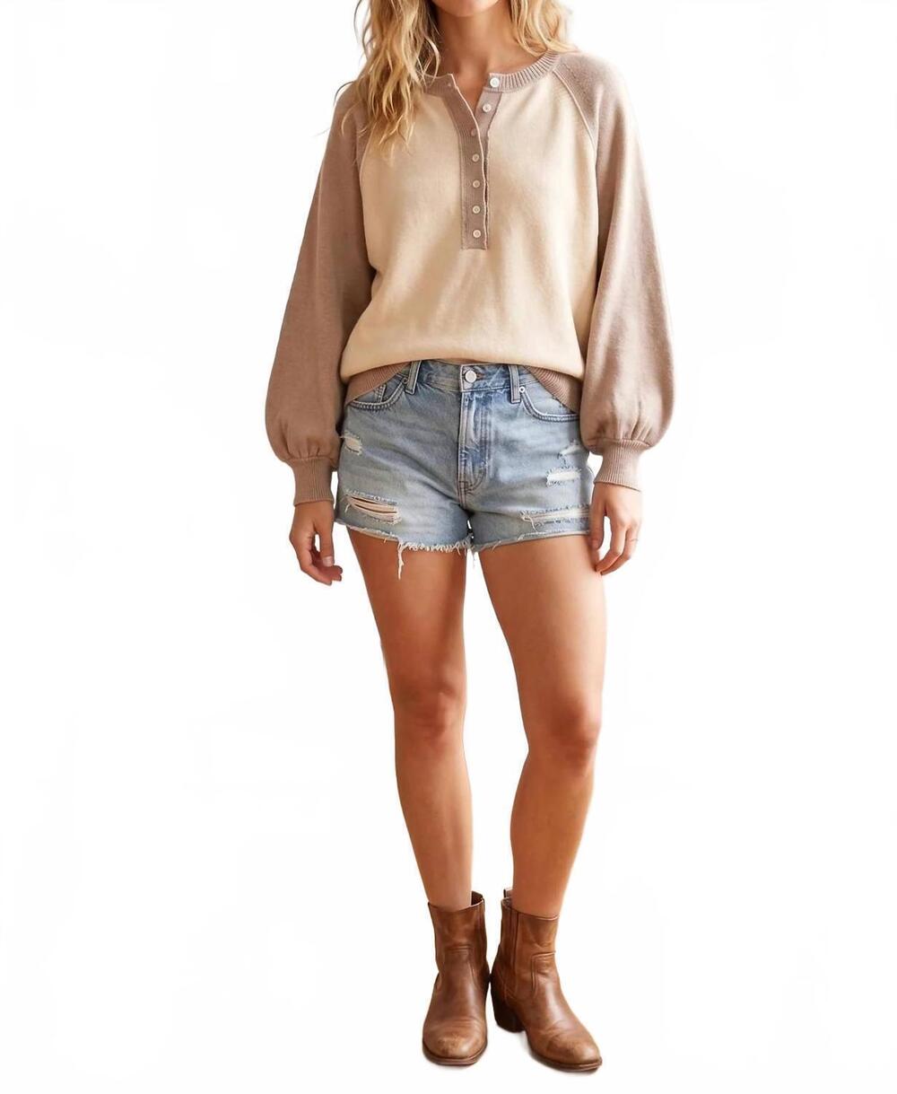 NEW SEWN AND SEEN color block henley sweater in taupe/cream